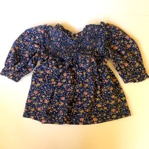 Ralph Lauren Polo Blue Floral Girl’s Smocked Top Smocking Ruffled Neck Sz 6X